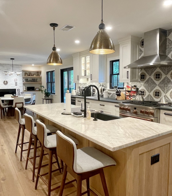 Remodeled kitchen focused on countertop, cabinets, and flooring